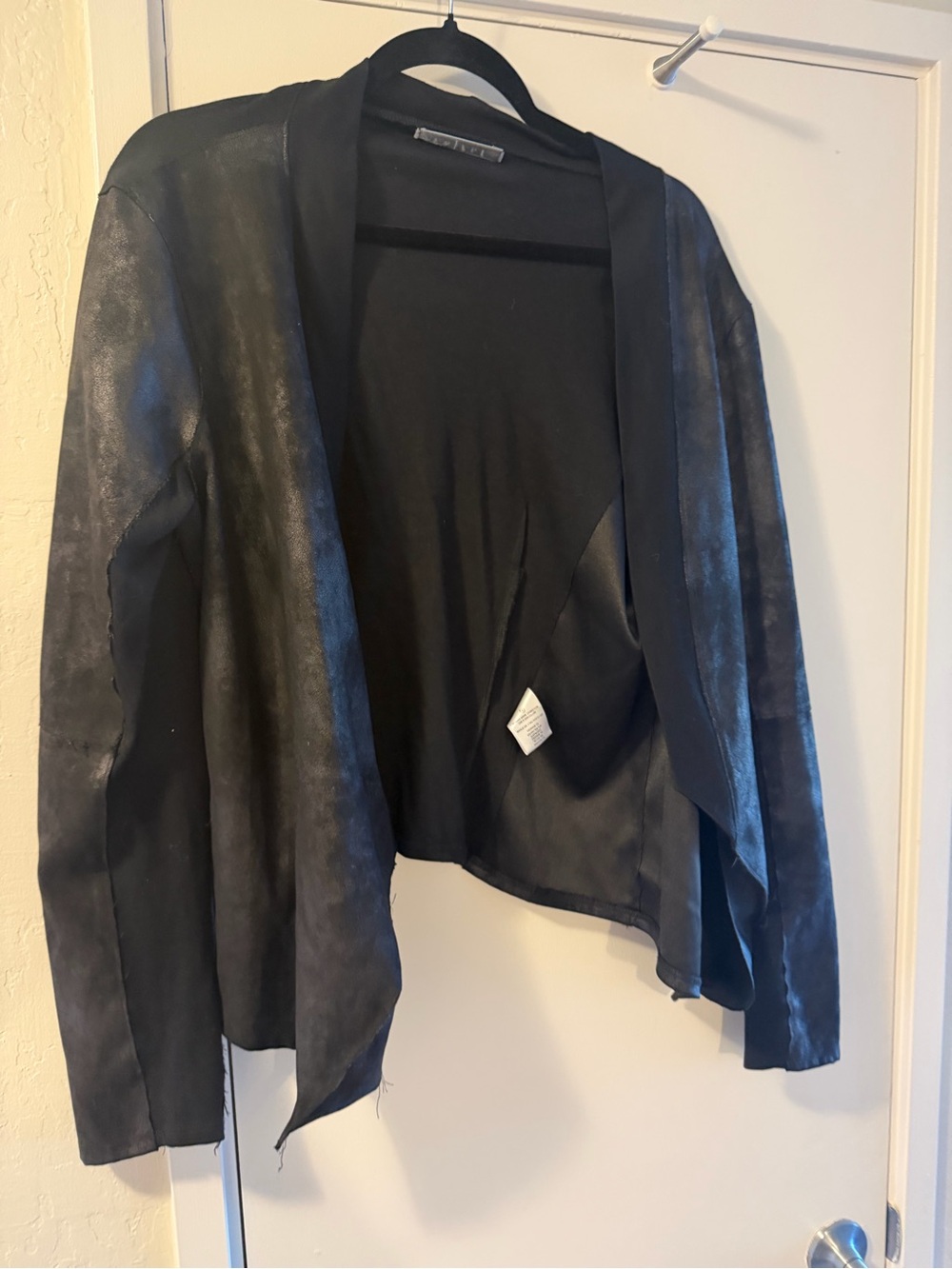 Velvet by Graham & Spencer Black Drape Faux-Leather Jacket